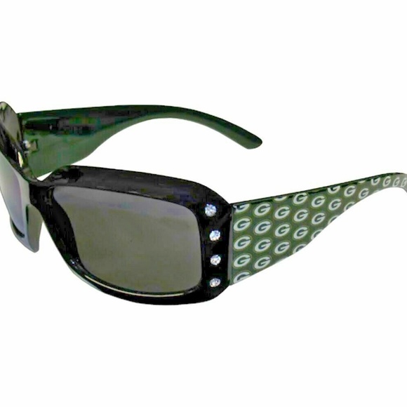 Women's GREEN BAY PACKERS Swarovski Bling Rhinestone Designer Black Sunglasses - Picture 1 of 4